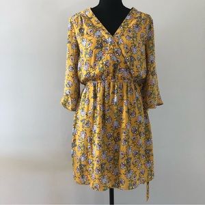 Women’s DR2 Yellow Floral Long sleeve Midi dress size S